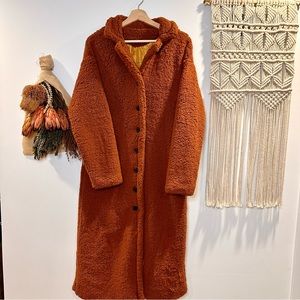 Burnt Orange Longline Teddy Coat Size Medium